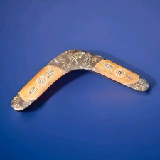 Australian Wooden Boomerang Hand Painted, Handmade, Signed 14"