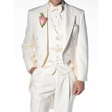 3 Piece Ivory Men Tailcoat Suit Groom Tuxedos Wedding Dinner Prom Suit Custom