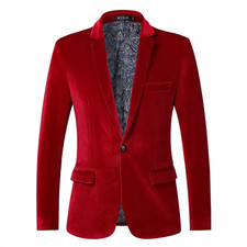 Men Velvet Work Blazer Jacket Business Casual Button Slim Fit Suit Coat Tops
