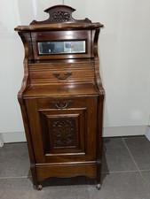 Large Antique Victorian Purdonium Coal Scuttle Box Tall Cupboard Mirror Wheels