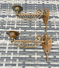 PAIR OF ORNATE ART DECO BRASS EGYPTIAN REVIVAL WALL PIANO CANDLE HOLDERS SCONCES