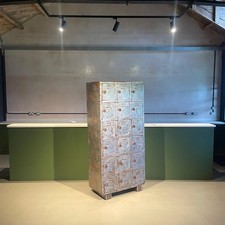 VINTAGE INDUSTRIAL STRIPPED STEEL SCHOOL LOCKER CABINET 18 DOOR  #4701