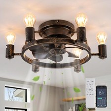 Rustic Industrial Ceiling Fans with Lights E27 for Bedroom Kitchen Black 6 Light