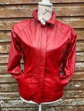 Ladies Red Leather Jacket UK 12 M Vintage 38 Zip Pockets Lined 100% Fitted Retro