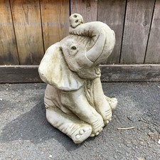Large Stone Outdoor Garden African Elephant Trunk Up Statue Ornament Sculpture