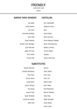 QPR v Castellon A4 Teamsheet - Friendly - 12/7/2025