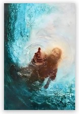 Jesus Christian Canvas Wall Art Hand of God Reaching Into Water Picture Posters 