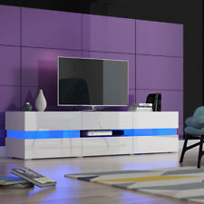 White Modern 177cm TV Unit Stand Cabinet High Gloss & Matt body with LED Lights