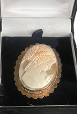 Vintage 1960s Cameo Brooch Pendant, Hand Carved Shell, 800 Silver