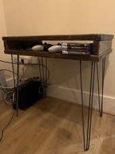 Reclaimed Pine Wood Desk And Leather spin Chair. Solid Wood. Hairpin Legs