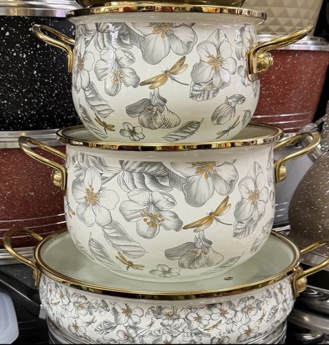 Floral enamel cooking pot - floral,