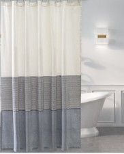 Caro Home Fabric Shower Curtain Blue White Striped 100% Cotton 72 x 72