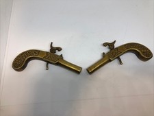 Vintage Pair Of Wall Hung Brass Flintlock Pistols (D-12)