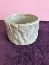 VINTAGE TREE TRUNK GLAZED SYLVAC STYLE GREEN CIRCULAR POT 11 CM WIDE X  7CM HIGH