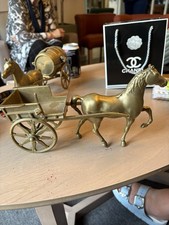 VINTAGE ARTICULATED BRASS HORSE & TRAP FIGURINE MINIATURE BRASS PONY&TRAP