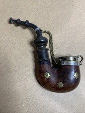Antique Smoking Pipe with Silver Plated Mounts and Brass Stars