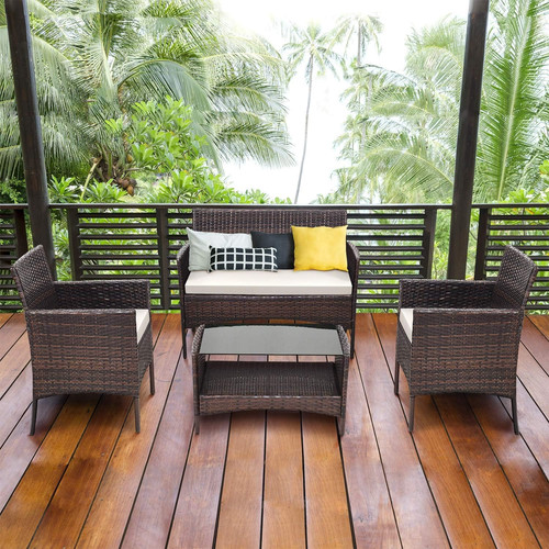 Beige rattan sofa set 4 - set, pcs