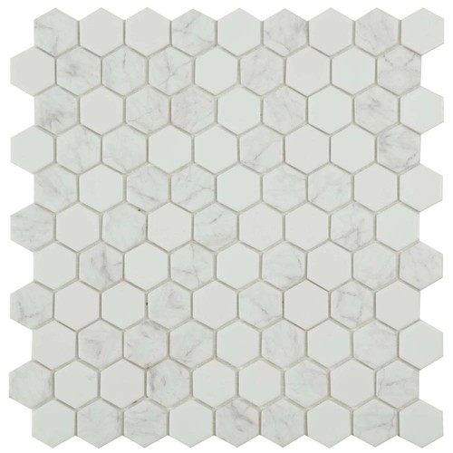 White hexagon mosaic - white,