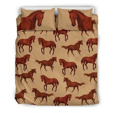 Brown Horse Print Pattern Bedding Set