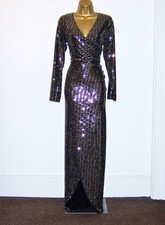 QUIZ FAB BLACK GOLD SEQUIN SPARKLY EVENING PARTY OCCASION MAXI DRESS SIZE 18