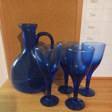 4x  Unmarked Cobalt Blue Wine