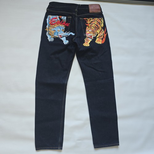 Evisu navy embroidered jeans - evisu,