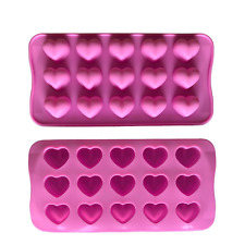2 Pack Silicone Mould Chocolate Fondant Jelly Ice Cube Mold 15 Heart Shape Tray