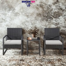 3 Piece Rattan Bistro Set Outdoor Garden Furniture Table Chairs Patio Set Black