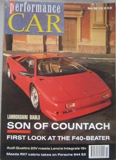 Performance Car March 1990 featuring Audi Quattro, Lancia Integrale, Lamborghini