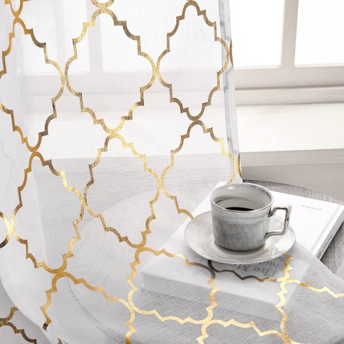 Gold white sheer curtains - sheer,