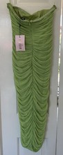 NEW Missguided Petite Size 4 Midi Dress Ladies Mesh Bandeau Ruched Lime Green