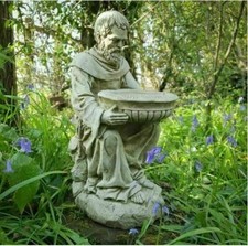 Reconstituted Stone St Francis Birdfeeder Statue |Vintage Finish Garden Ornament