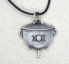 Large Cauldron Pendant Necklace (Triple Moon Witchcraft Pagan)