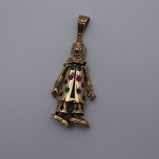 9CT YELLOW GOLD LARGE CLOWN PENDANT SYNTHETIC STONES 22.75G