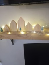 Christmas Village Scene Scandi Wooden Houses LED Lights And Christmas Trees New!