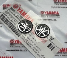 2 x YAMAHA 18mm TUNING FORK BLACK / SILVER DECALS STICKERS BADGES