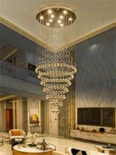 LED Crystal Chandelier Lamp Villa Staircase Light Raindrop Round Lighting Circle