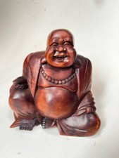WOODEN HAPPY BUDDHA FIGURE