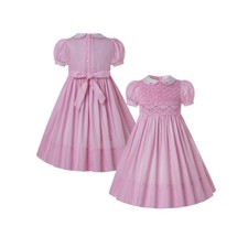 Summer Girls Smocked Dress Princess Party Flower Back Bow Casual Clothes 2-12 UK