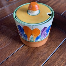 PRETTY ART DECO CLARICE CLIFF JAM POT AUTUMN CROCUS DESIGN