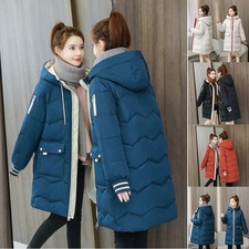 Womens Winter Long Quilted Parka Warm Puffer Ladies Padded Hooded Jacket Coat