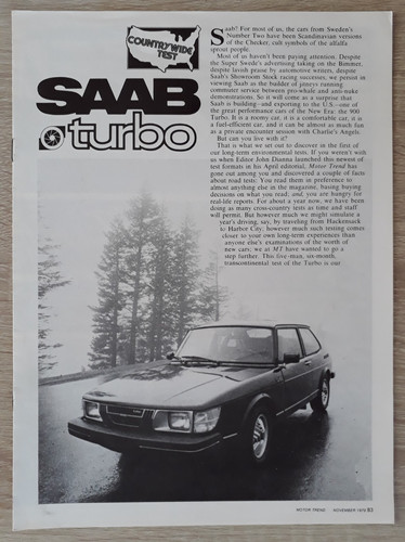 Saab 900 turbo road test - saab,