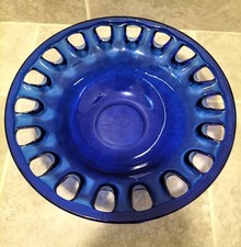 Vintage Cobalt Blue Glass Bowl Decorative Edge 1970's Centerpiece Fruit Bowl
