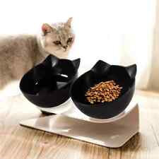 Double Cat Feeding Bowl Pet Bowls Stand Dog Elevated Feeder Food Water Raised