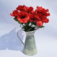 Red Poppy Artificial Flower Bouquet 18 Flowers 43cm Sincere Easter Remembrance 