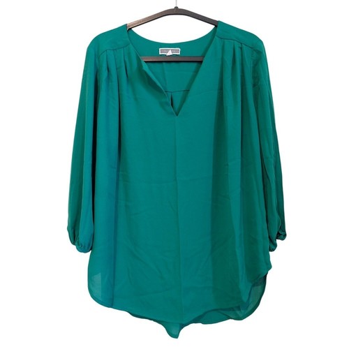Pleione green neck blouse - pleione, v-neck