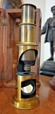 French antique compact field microscope brass with original timber box