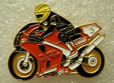 Motorcycle racer pin badge. Joey Dunlop. Honda. Metal. Motorbike.