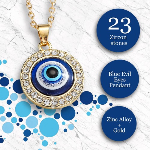 Blue evil eye alloy necklace - evil,