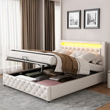 LED Bed Frame Faux Leather Gas